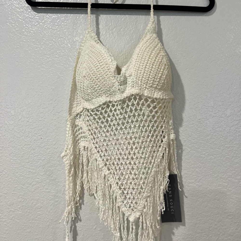Sans Souci Ivory Crochet Halter Top